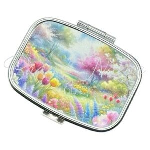 Floral Valley Multi-Use Mirrored Pill Box Container